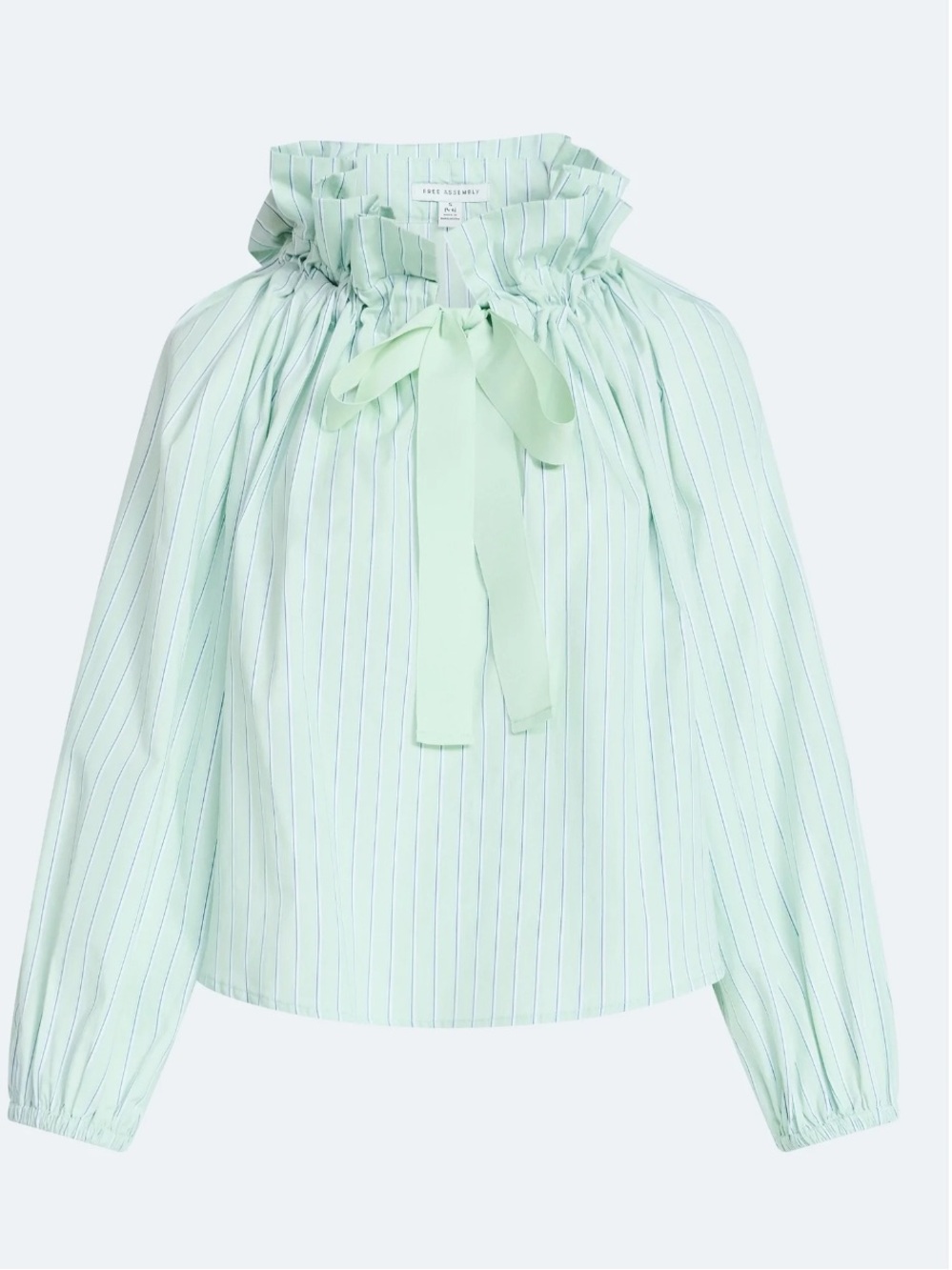 Free Assembly Light Green Striped Ruffle Tie-Neck Blouse size S, & XXL - Picture 5 of 10
